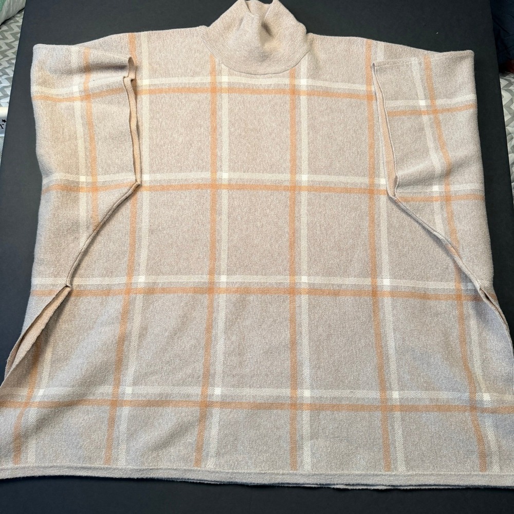 Max Studio Women's Poncho‎ Cape Mock Turtle Neck Plaid One Size Knit Pullover